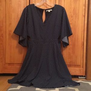 Francesca’s navy blue polka dot dress